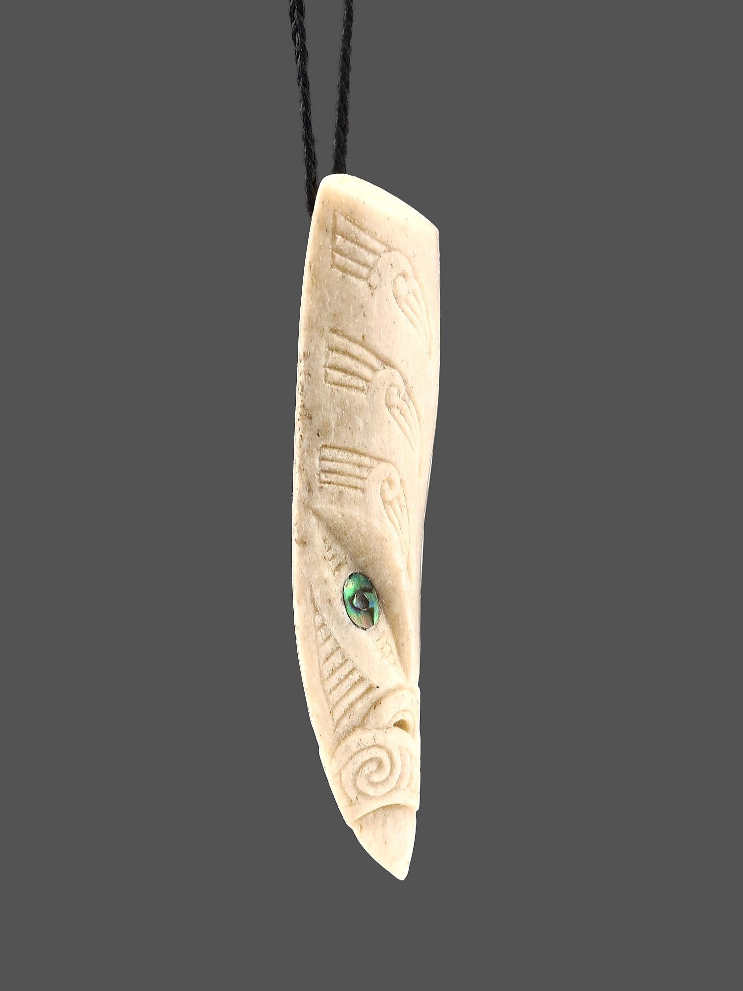 Moko Pounamu Rei Niho Whale Bone Carving - Awhitu