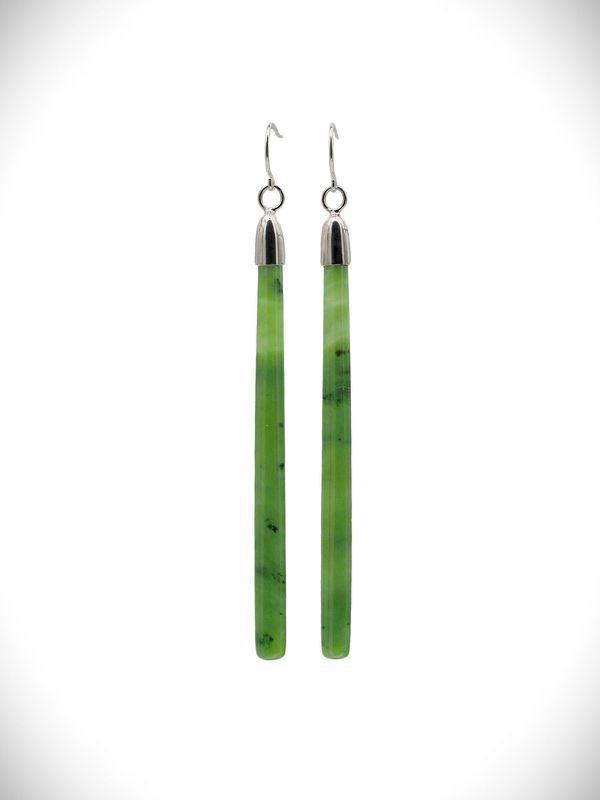 Moko Pounamu NZ Kahurangi Greenstone & Sterling Silver Earrings - Whangarata