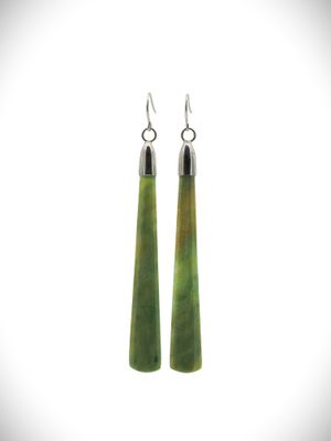 Moko Pounamu NZ Raukaraka Greenstone & Sterling Silver Earrings - Otaua Moko Pounamu NZ Raukaraka Greenstone & Sterling Silver Earrings - Otaua