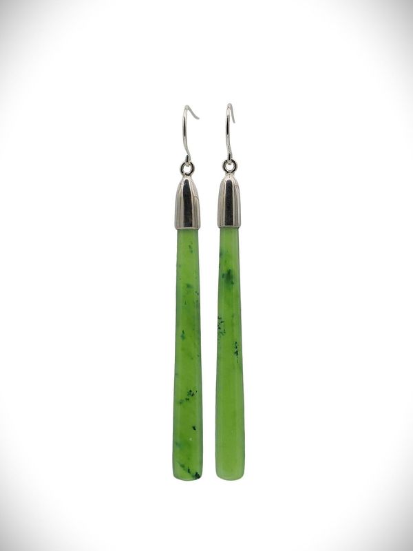 Moko Pounamu NZ Kahurangi Greenstone & Sterling Silver Earrings - Opuatia