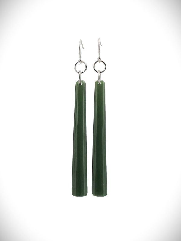 Moko Pounamu NZ Kawakawa Greenstone & Sterling Silver Earrings - Morere