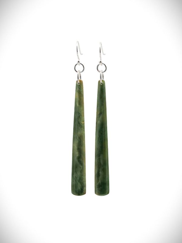 Moko Pounamu NZ Genuine Raukaraka Greenstone & Sterling Silver Earrings - Waikato