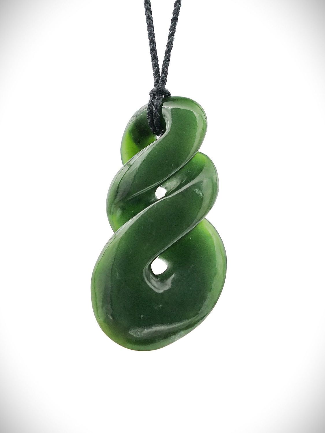 Moko Pounamu Double Pikorua (Twist) NZ Genuine Kawakawa Greenstone - Tahoraiti