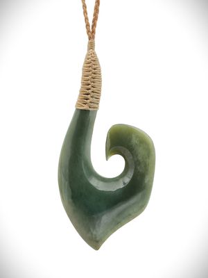 Moko Pounamu Hei Matau (Hook) Genuine NZ Inanga Greenstone - Waingaro