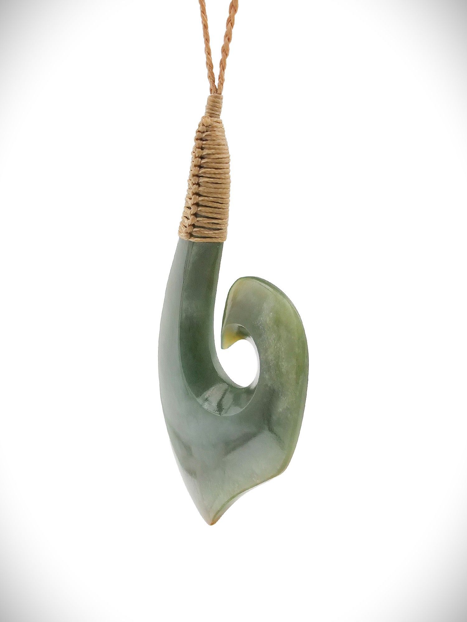 Moko Pounamu Hei Matau (Hook) Genuine NZ Inanga Greenstone - Waingaro