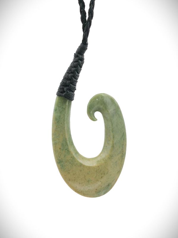 Moko Pounamu Hei Matau (Hook) NZ Genuine Raukaraka Greenstone - Horotiu Moko Pounamu Hei Matau (Hook) NZ Genuine Raukaraka Greenstone - Horotiu