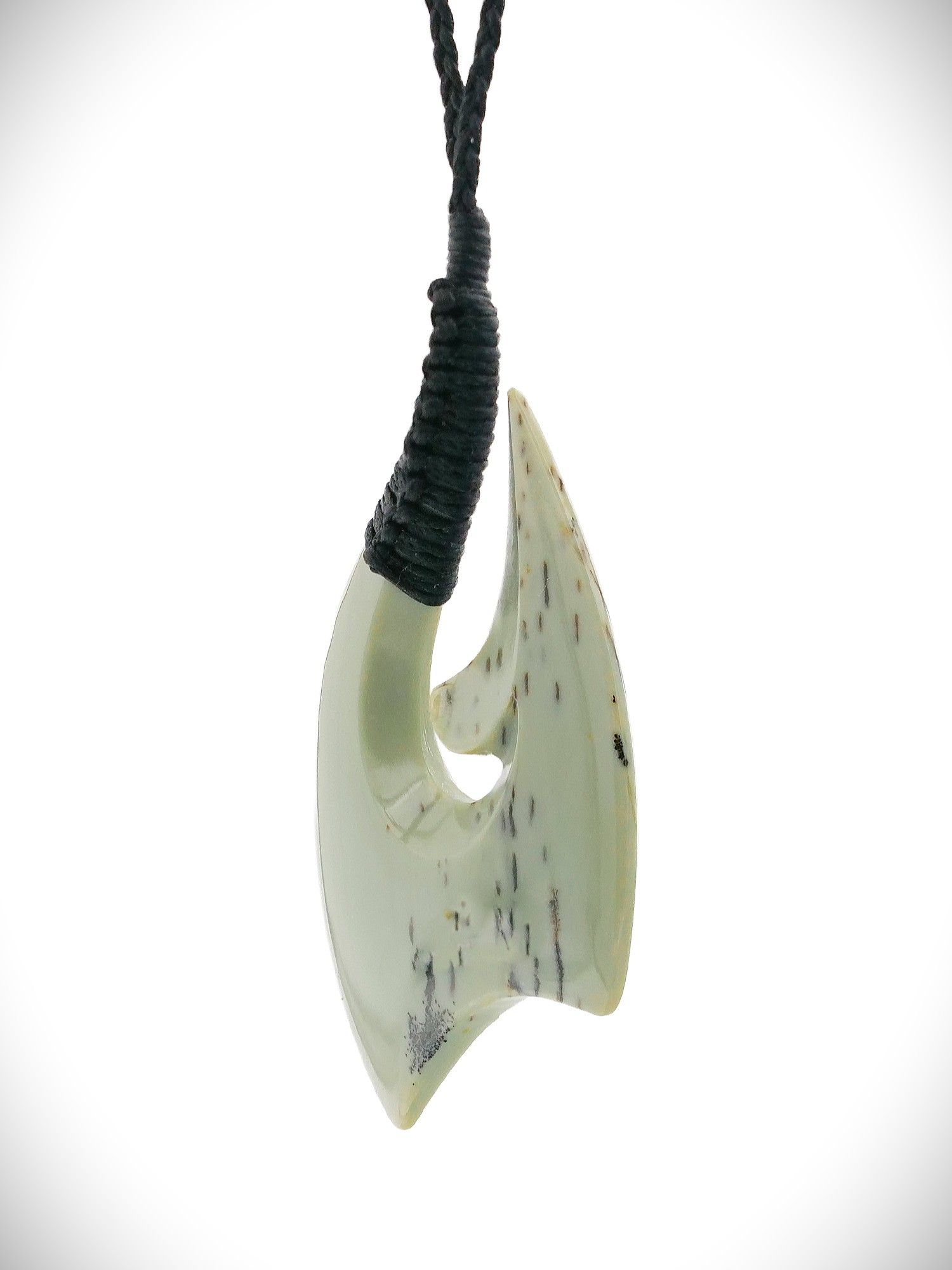 Moko Pounamu Hei Matau (Hook) NZ Genuine Kokopu Greenstone - Waikowhai
