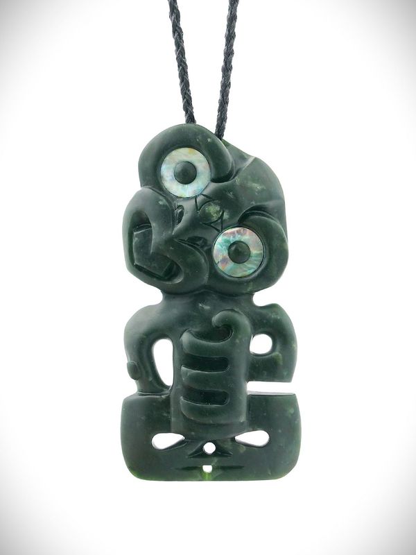 Moko Pounamu Hei Tiki NZ Genuine Kawakawa Greenstone - Nikau Moko Pounamu Hei Tiki NZ Genuine Kawakawa Greenstone - Nikau