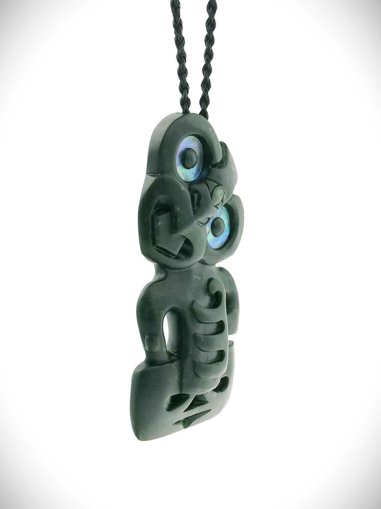 Moko Pounamu Hei Tiki NZ Genuine Kawakawa Greenstone - Nikau