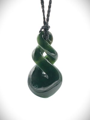 Moko Pounamu Double Pikorua (Twist) NZ Genuine Kawakawa Greenstone - Kotikoti Moko Pounamu Double Pikorua (Twist) NZ Genuine Kawakawa Greenstone - Kotikoti