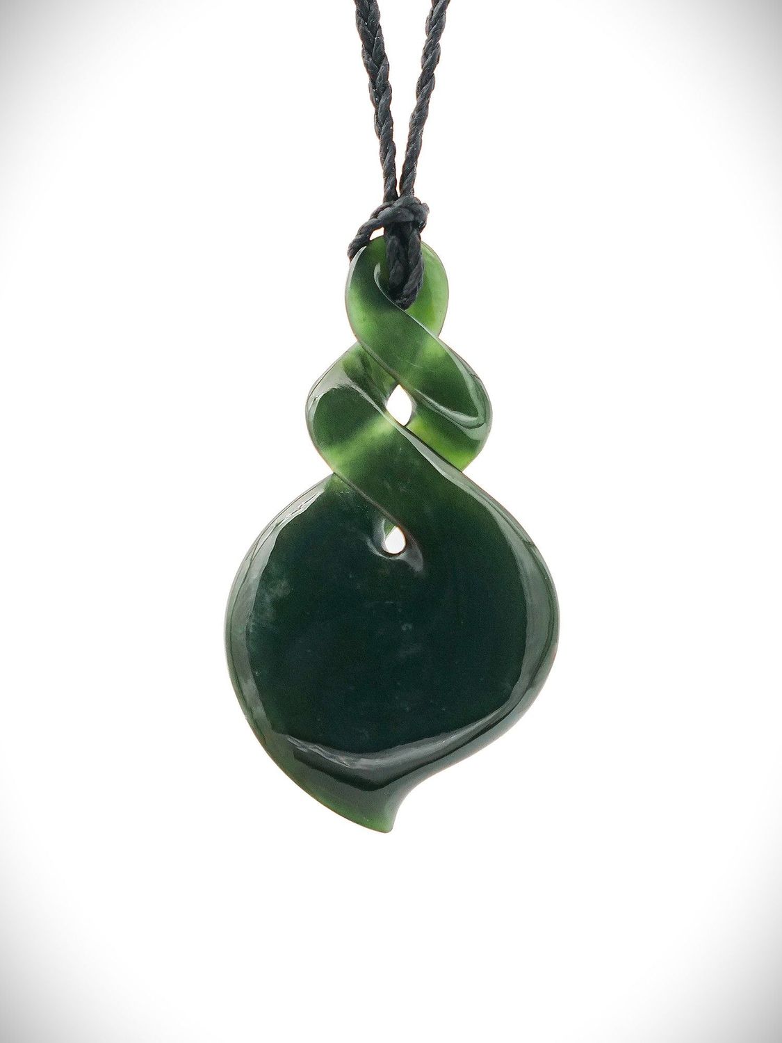 Moko Pounamu Double Pikorua (Twist) NZ Genuine Kawakawa Greenstone - Whangaruru