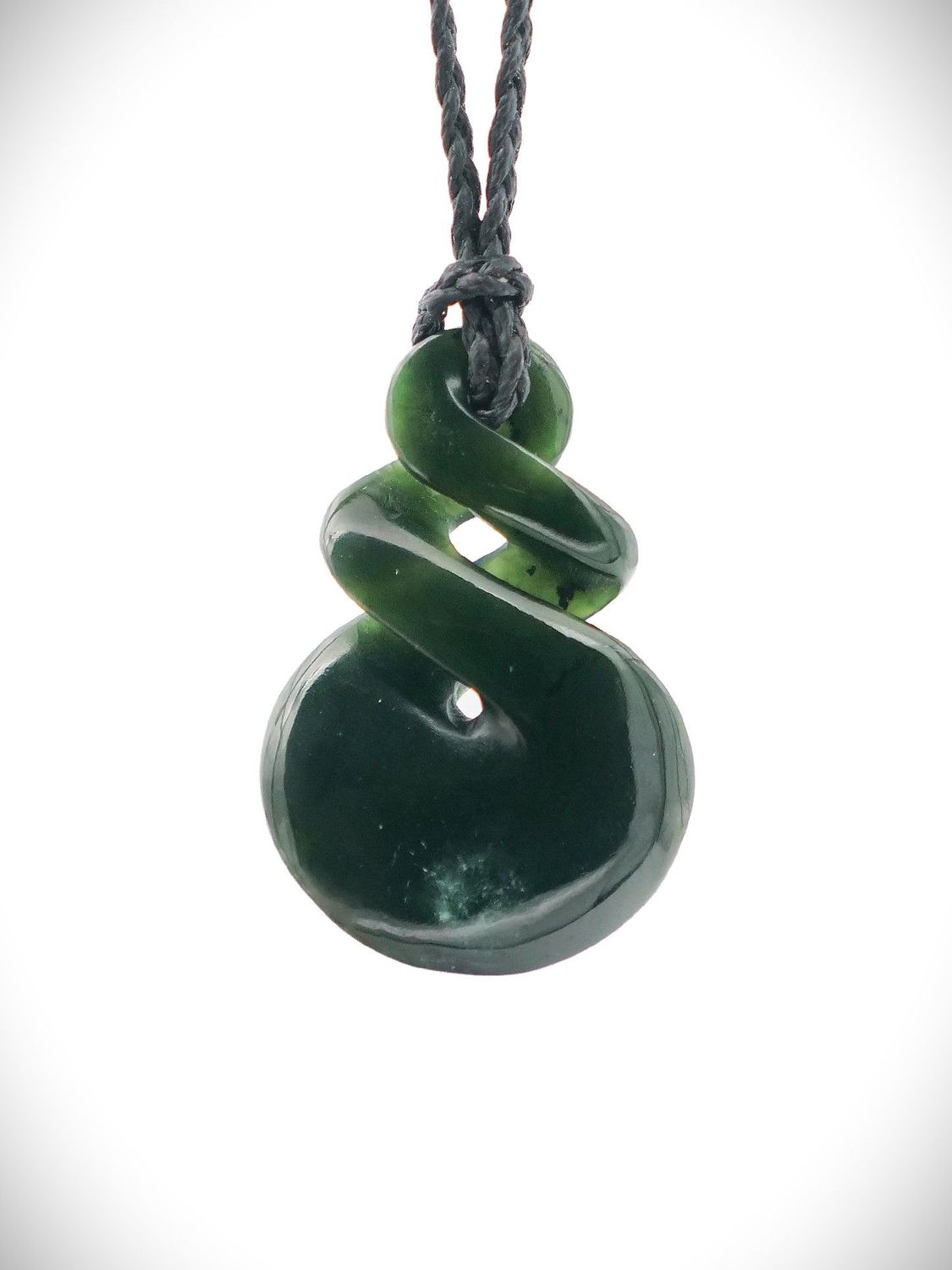 Moko Pounamu Double Pikorua (Twist) NZ Genuine Kawakawa Greenstone - Makomako