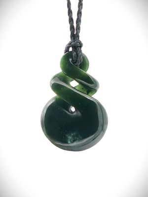 Moko Pounamu Double Pikorua (Twist) NZ Genuine Kawakawa Greenstone - Makomako Moko Pounamu Double Pikorua (Twist) NZ Genuine Kawakawa Greenstone - Makomako