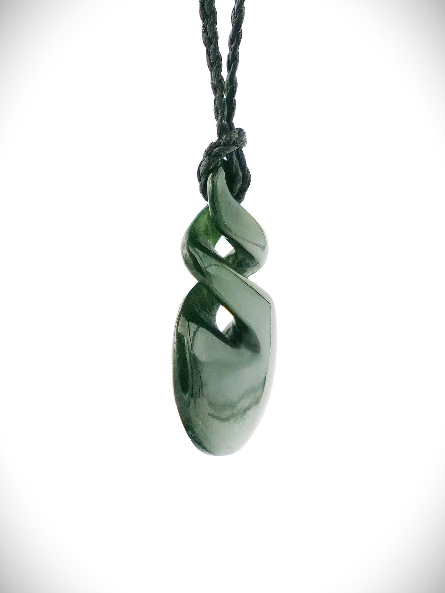 Moko Pounamu Double Pikorua (Twist) NZ Genuine Kawakawa Greenstone - Makomako