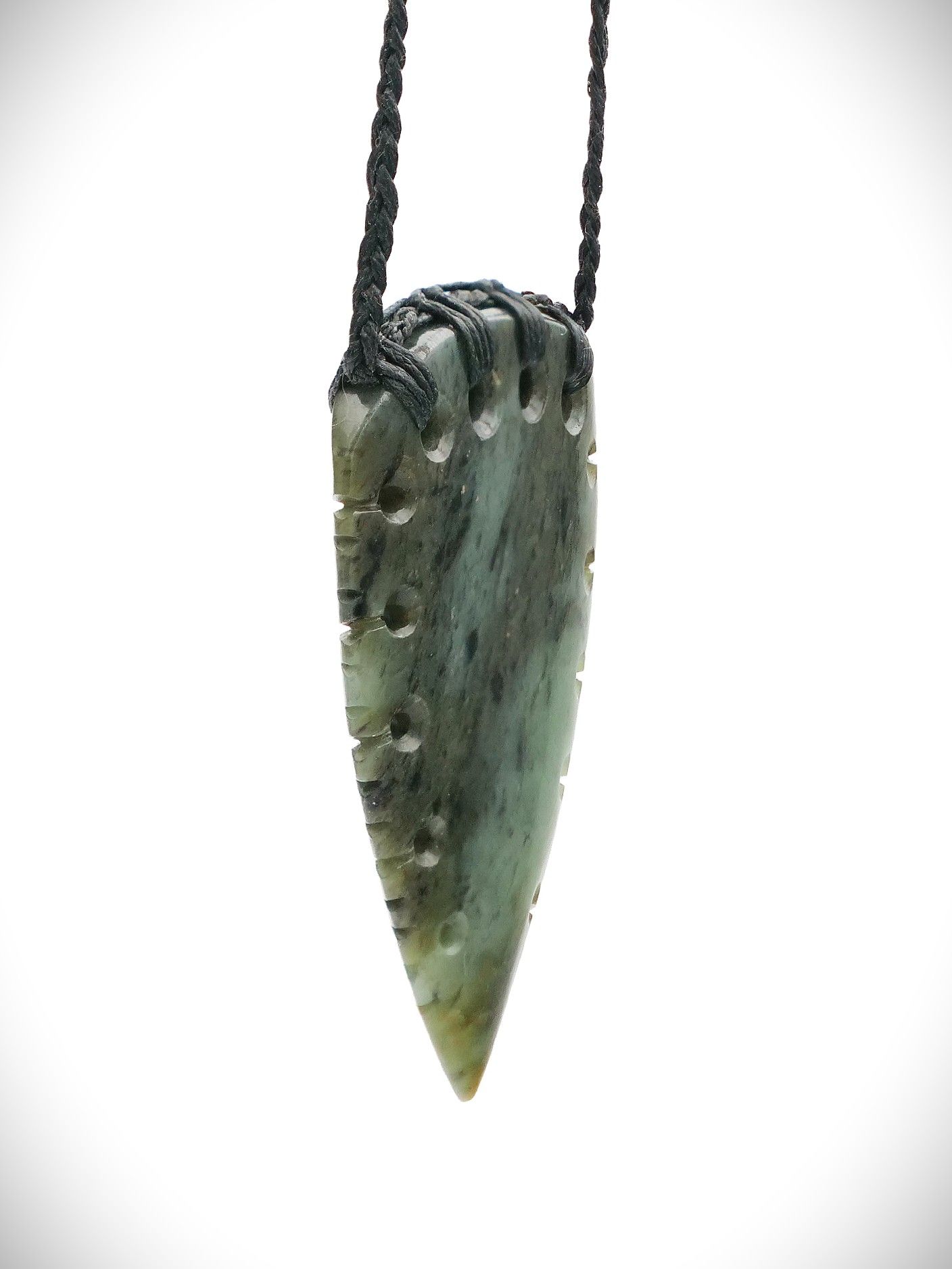Moko Pounamu Notched Rei Niho (Tooth) NZ Genuine Te Tau Ihu Nelson Greenstone - Hauturu