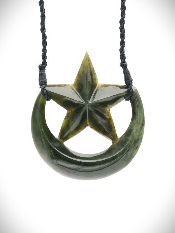 Moko Pounamu Ratana Star NZ Genuine Kawakawa Greenstone - Whitireia