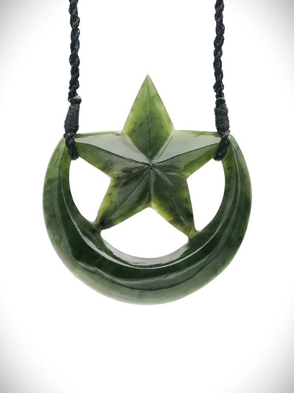 Moko Pounamu Ratana Star NZ Genuine Kawakawa Greenstone - Rukuhia