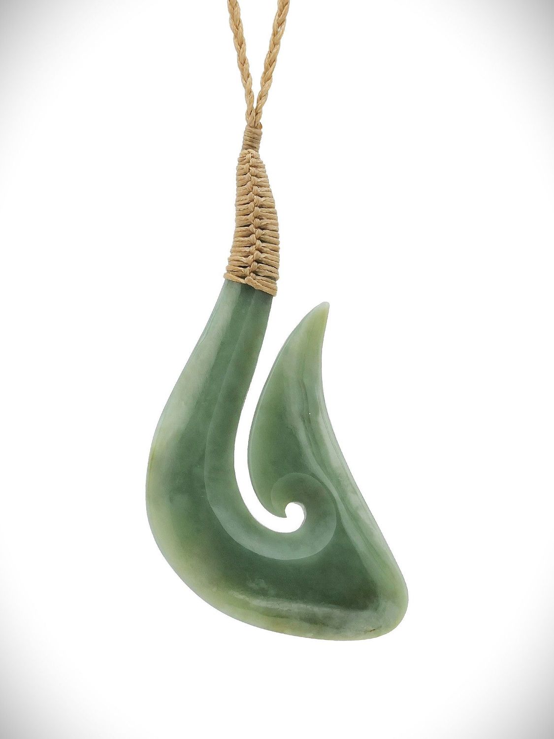 Moko Pounamu Hei Matau (Hook) Genuine NZ Inanga Flower Greenstone - Matangi