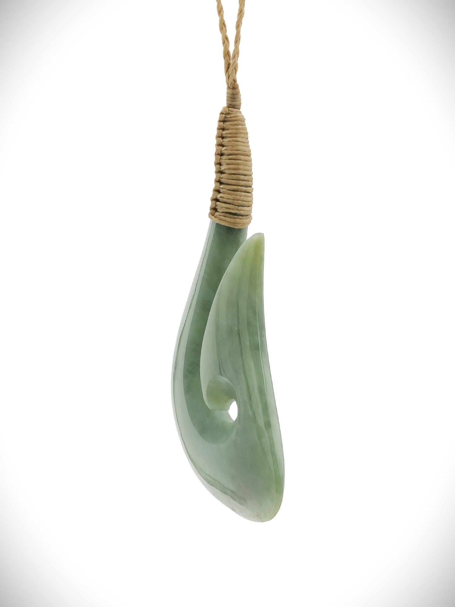 Moko Pounamu Hei Matau (Hook) Genuine NZ Inanga Flower Greenstone - Matangi