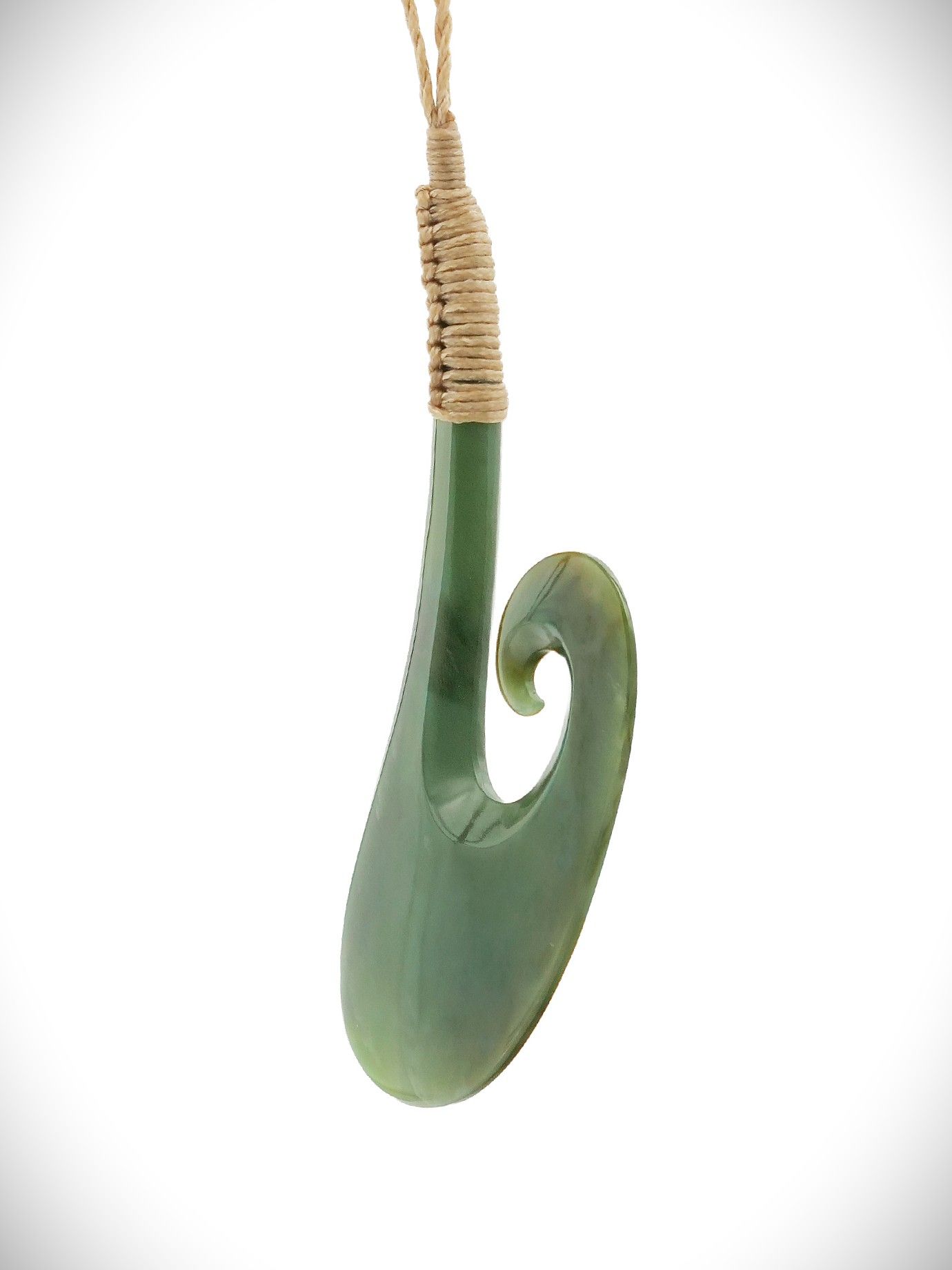 Moko Pounamu Hei Matau (Hook) Genuine NZ Inanga Greenstone - Kihikihi