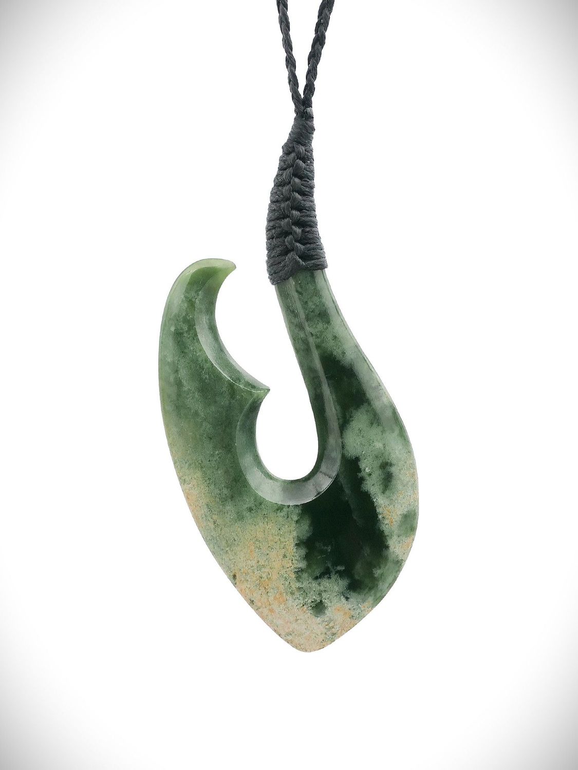 Moko Pounamu Hei Matau NZ Genuine Marsden Flower Greenstone - Maratoto