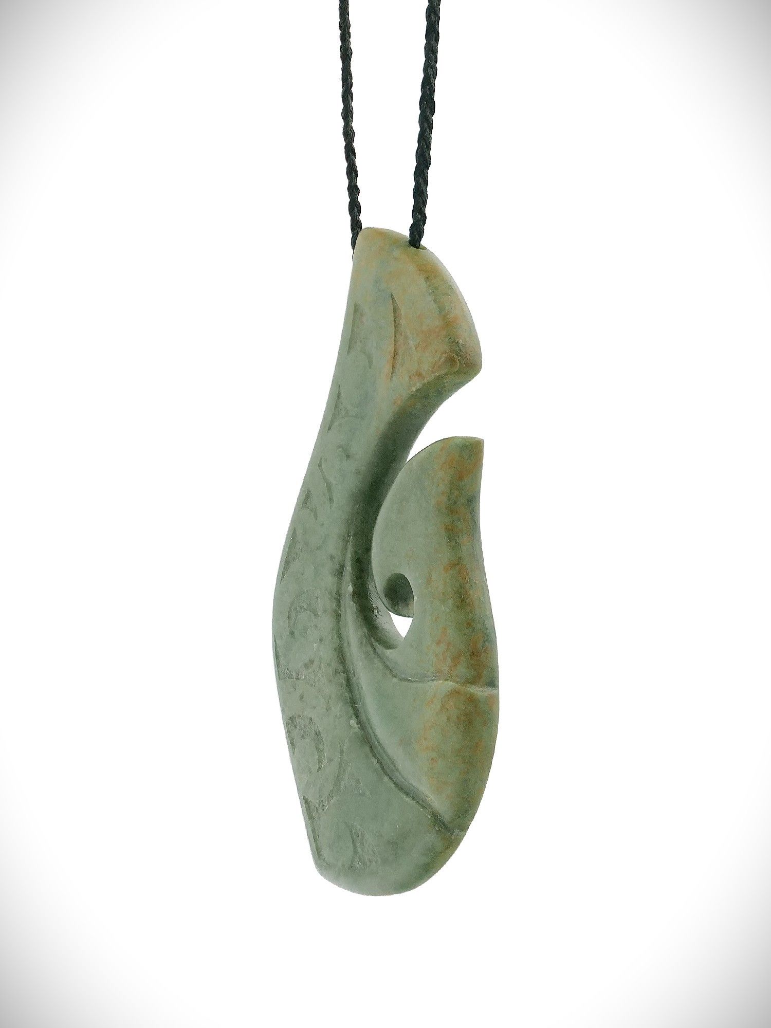 Moko Pounamu Hei Matau (Hook) NZ Genuine Auhunga Greenstone - Whareponga