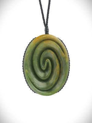 Moko Pounamu Double Koru NZ Genuine Raukaraka Greenstone - Taharoa Moko Pounamu Double Koru NZ Genuine Raukaraka Greenstone - Taharoa