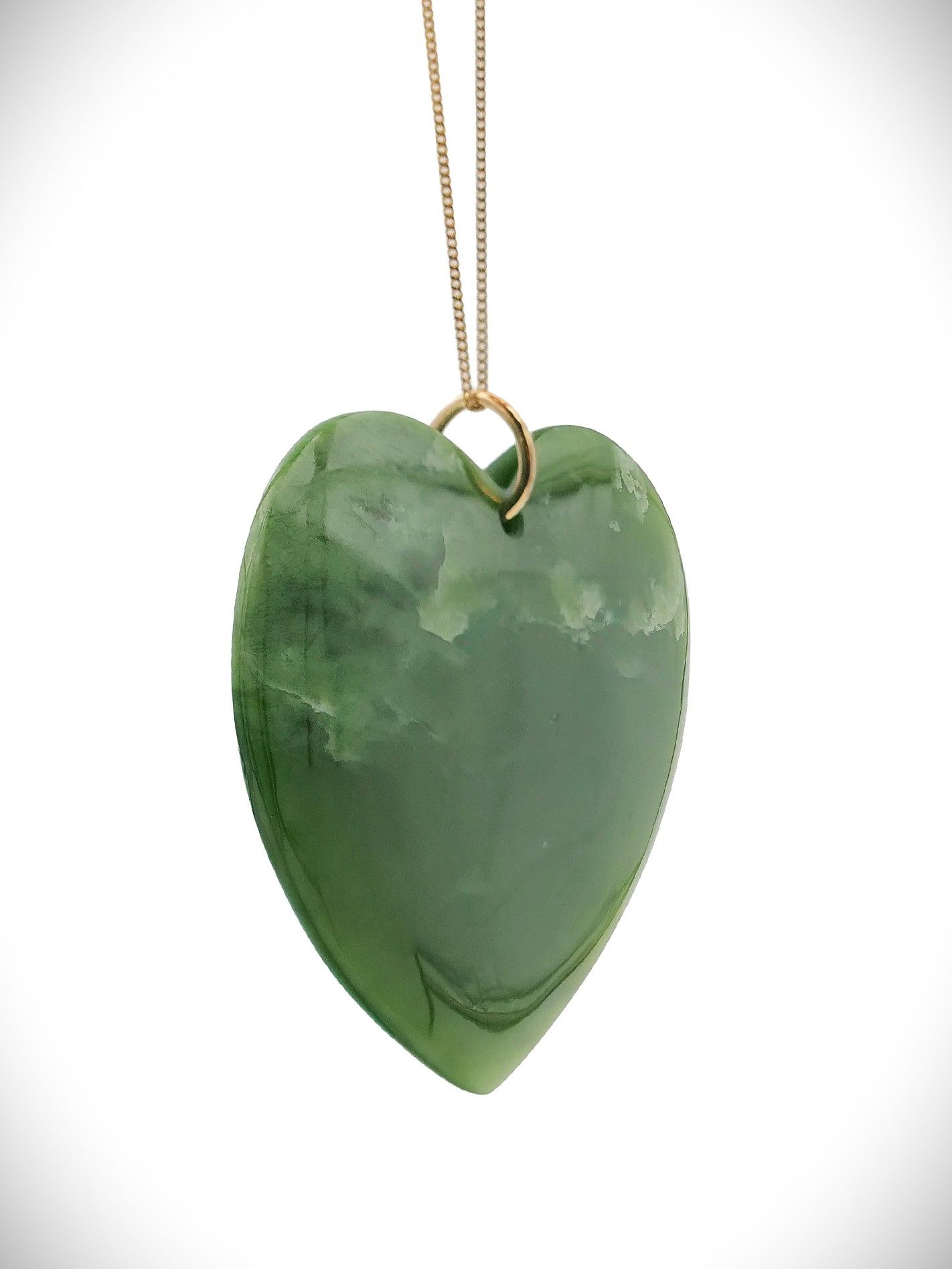 Moko Pounamu Manawa (Heart) NZ Genuine Kahurangi Flower Greenstone & 9ct Gold - Motueka