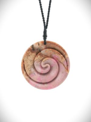 Moko Pounamu Double Koru Genuine NZ Rhodonite - Hangatiki Moko Pounamu Double Koru Genuine NZ Rhodonite - Hangatiki