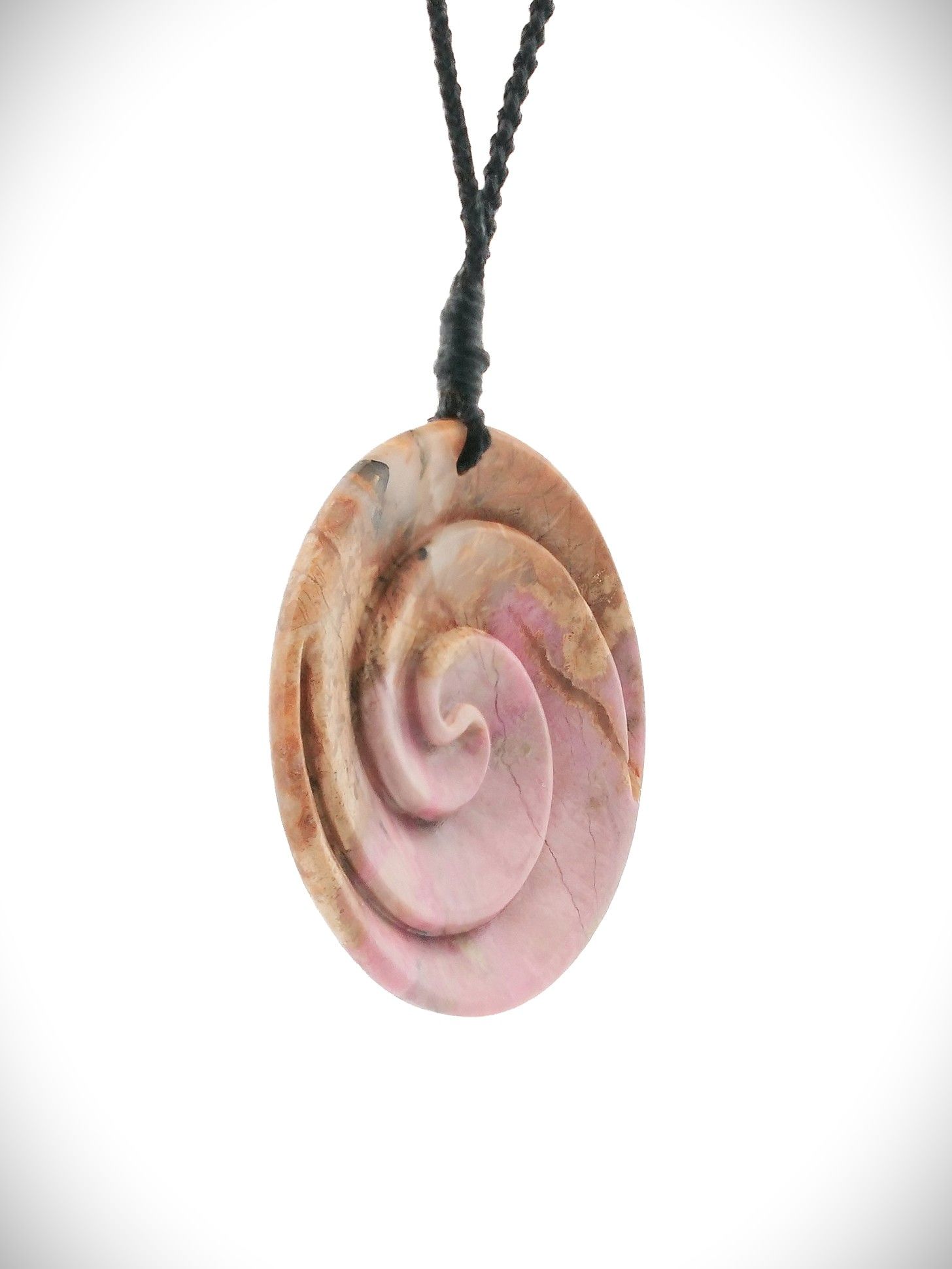 Moko Pounamu Double Koru Genuine NZ Rhodonite - Hangatiki