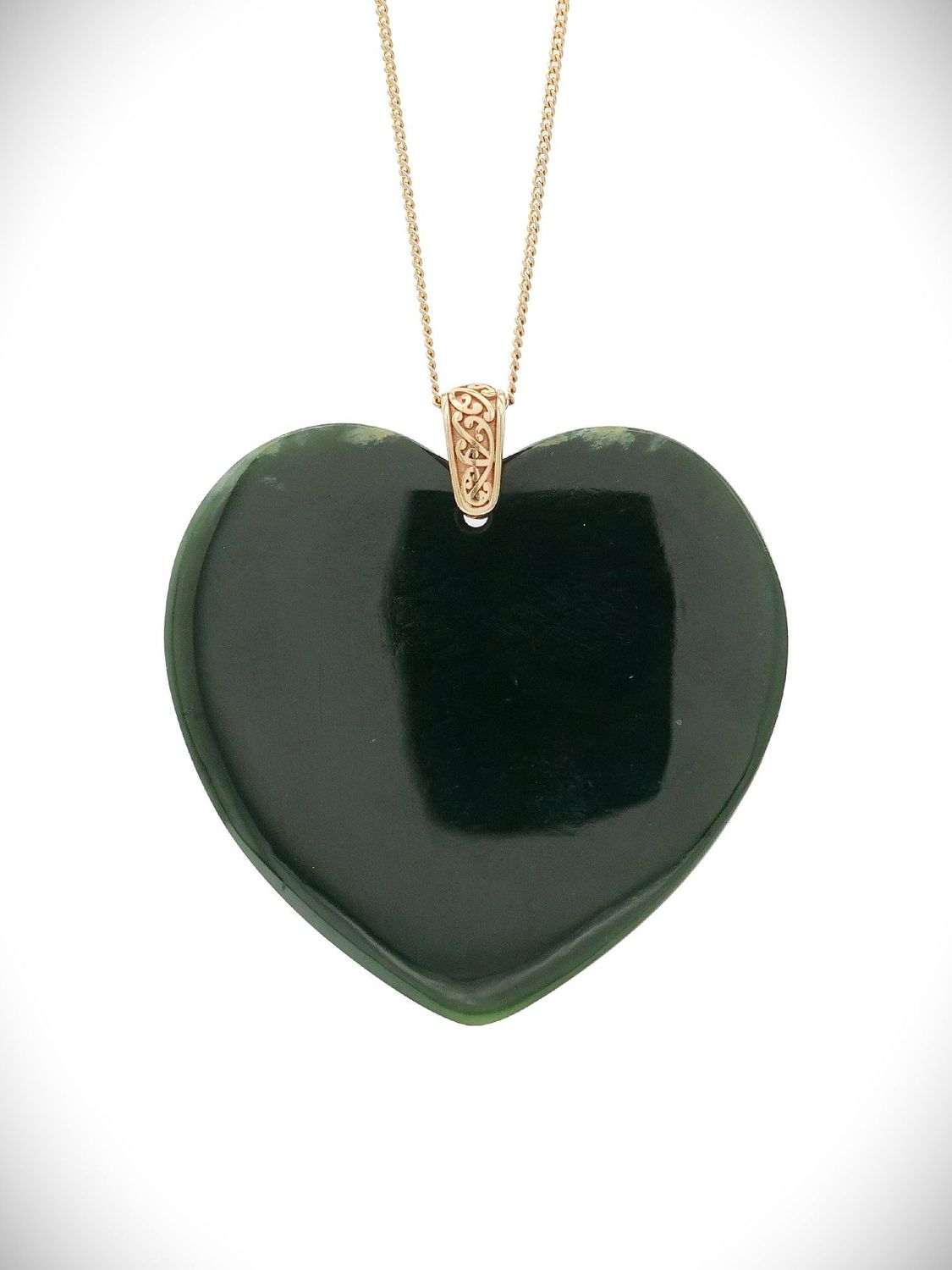 Moko Pounamu Manawa (Heart) NZ Genuine Kawakawa Greenstone & 9ct Gold - Waimahora Moko Pounamu Manawa (Heart) NZ Genuine Kawakawa Greenstone & 9ct Gold - Waimahora