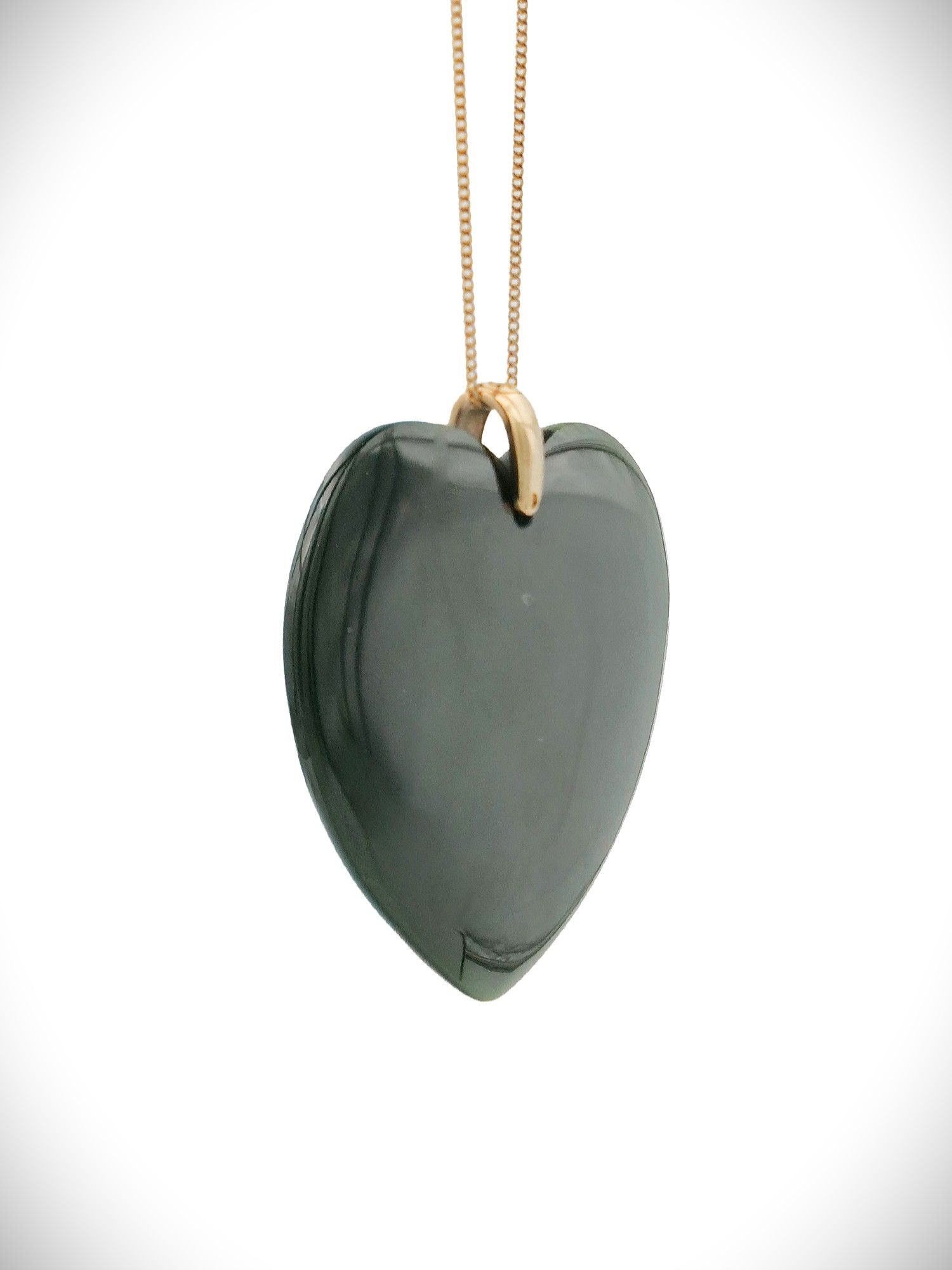 Moko Pounamu Manawa (Heart) NZ Genuine Kawakawa Greenstone & 9ct Gold - Waimahora