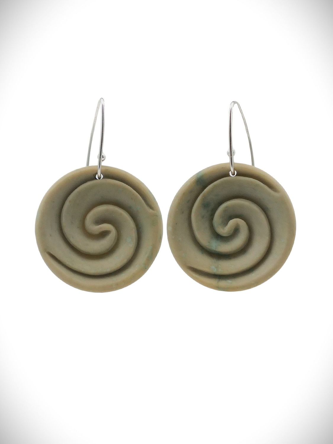 Moko Pounamu Koru NZ Kokopu Greenstone & Sterling Silver Earrings - Waingaro