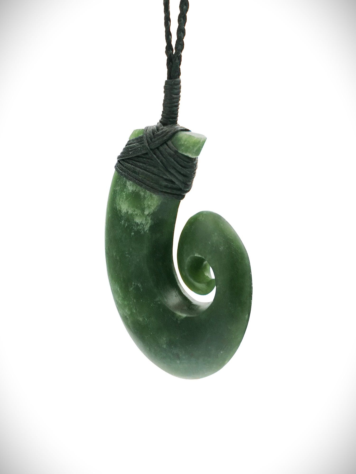 Moko Pounamu Hei Matau (Hook) NZ Genuine Kawakawa Greenstone - Marokopa