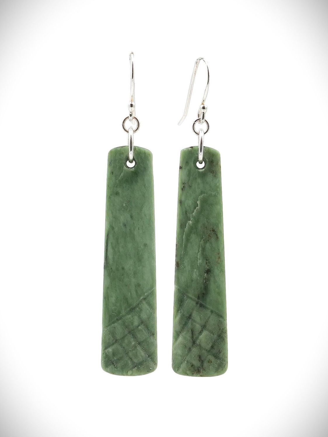 Moko Pounamu NZ Genuine Auhunga Greenstone & Sterling Silver Earrings - Tatuanui
