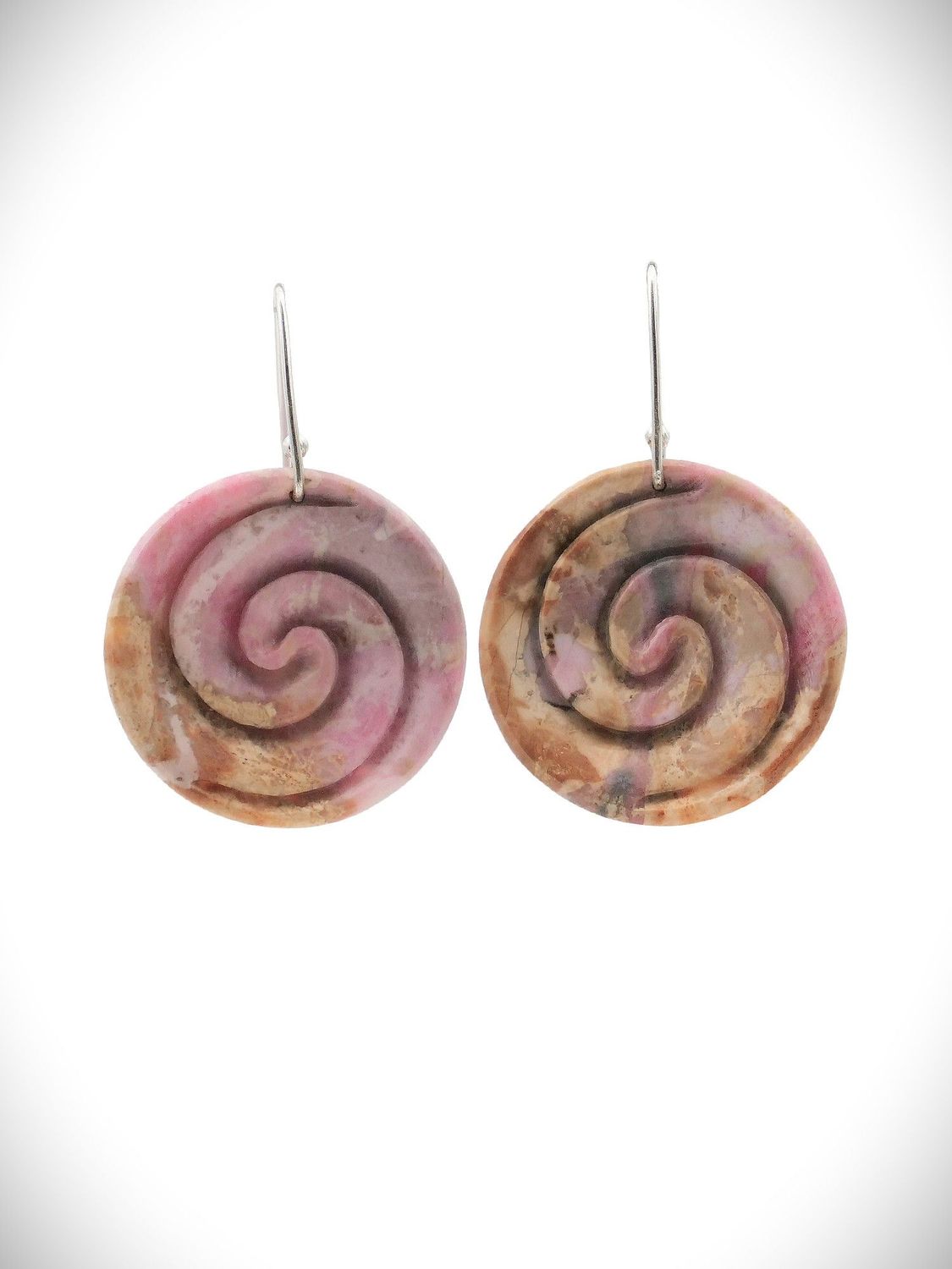 Moko Pounamu Koru NZ Rhodonite & Sterling Silver Earrings - Horotiu