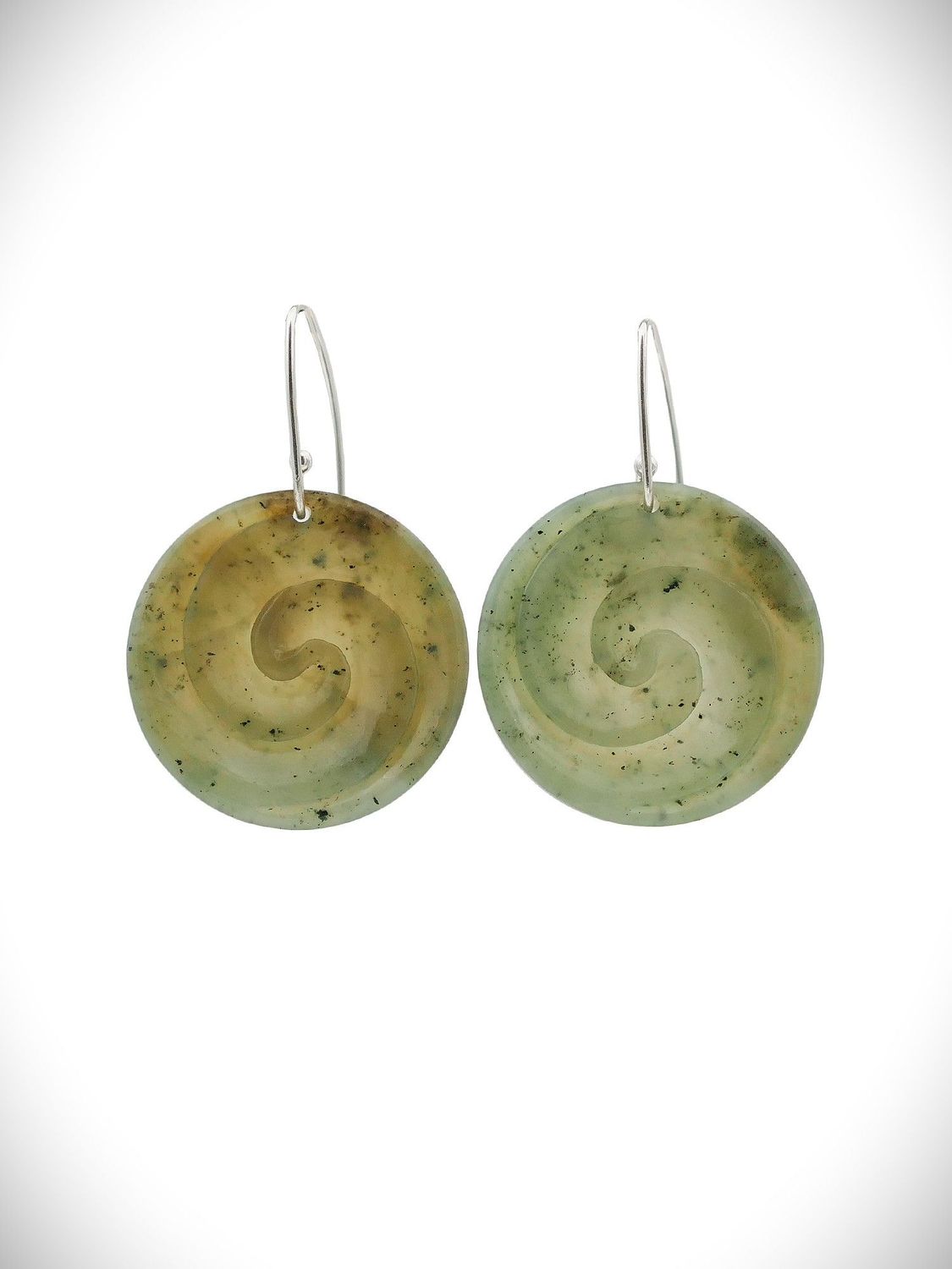 Moko Pounamu Koru NZ Te Tau Ihu Nelson Greenstone & Sterling Silver Earrings - Tauhei