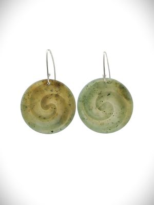 Moko Pounamu Koru NZ Te Tau Ihu Nelson Greenstone & Sterling Silver Earrings - Tauhei Moko Pounamu Koru NZ Te Tau Ihu Nelson Greenstone & Sterling Silver Earrings - Tauhei