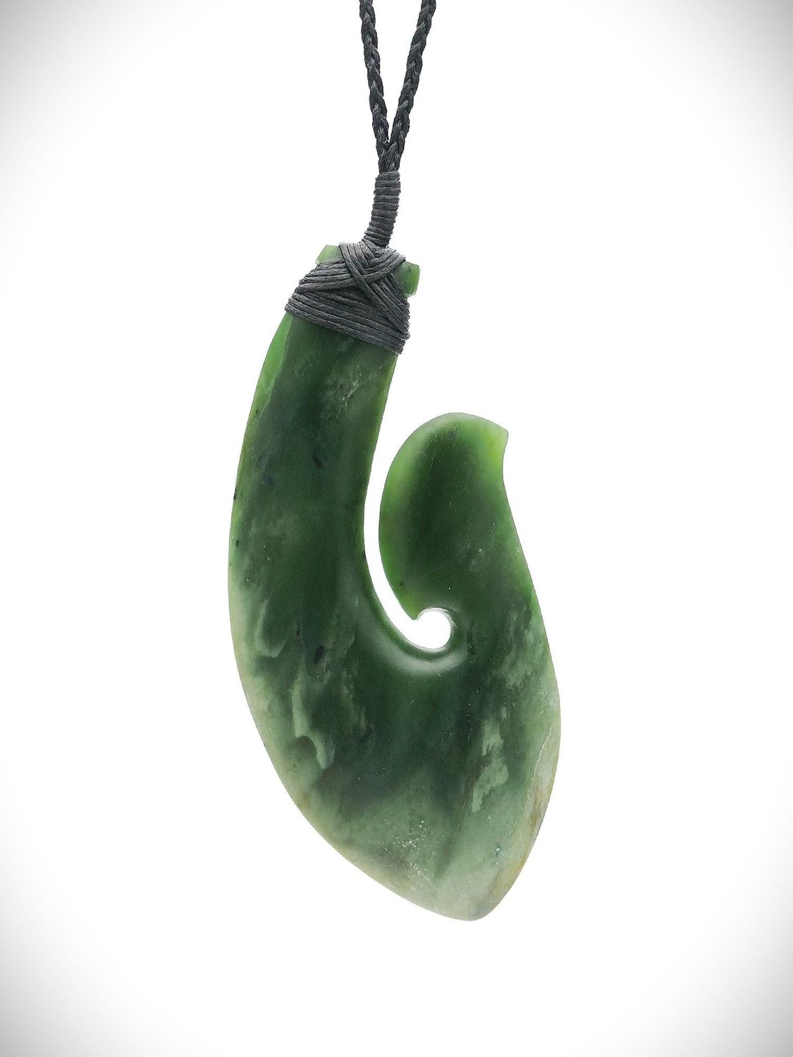 Moko Pounamu Hei Matau (Hook) NZ Genuine Kawakawa Flower Greenstone - Ngauranga