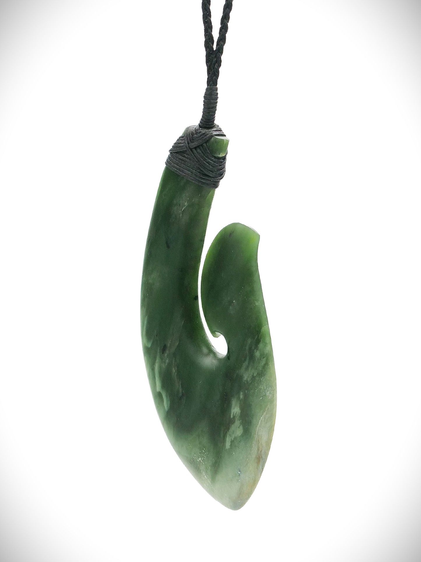 Moko Pounamu Hei Matau (Hook) NZ Genuine Kawakawa Flower Greenstone - Ngauranga