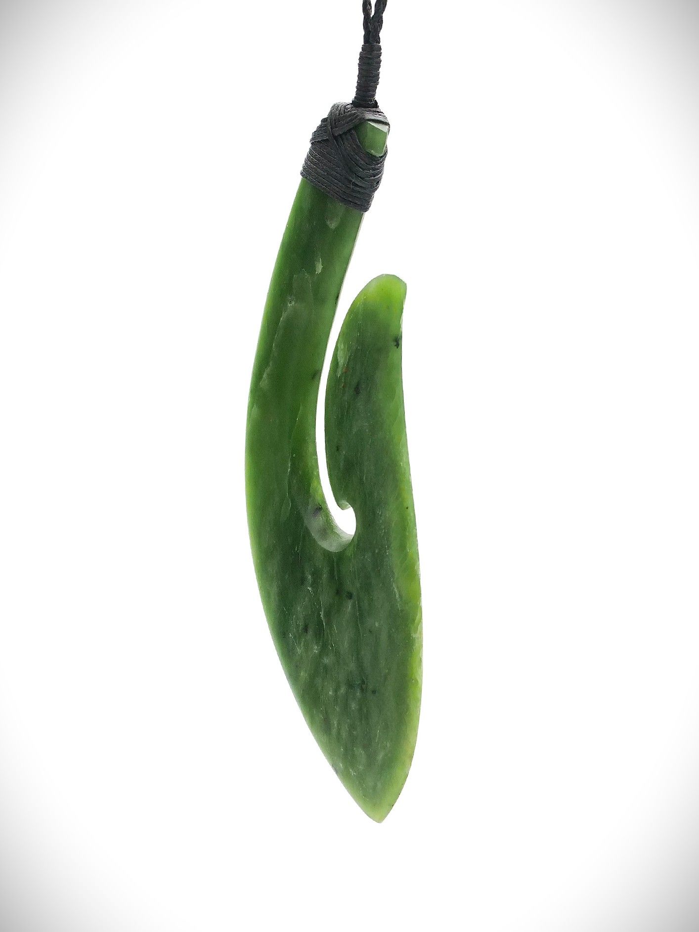 Moko Pounamu Hei Matau (Hook) NZ Genuine Kawakawa Greenstone - Waitetuna