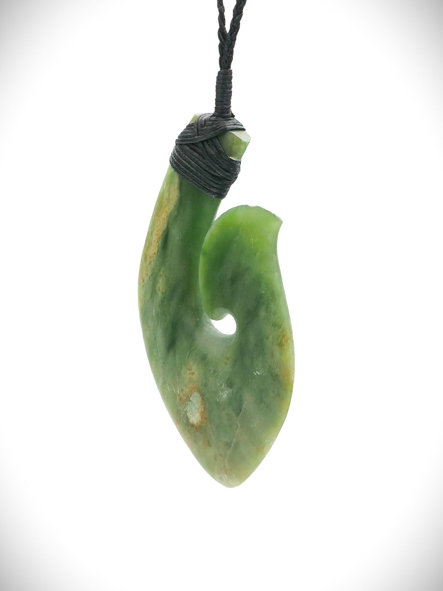 Moko Pounamu Hei Matau (Hook) NZ Genuine Marsden Flower Greenstone - Kiritehere