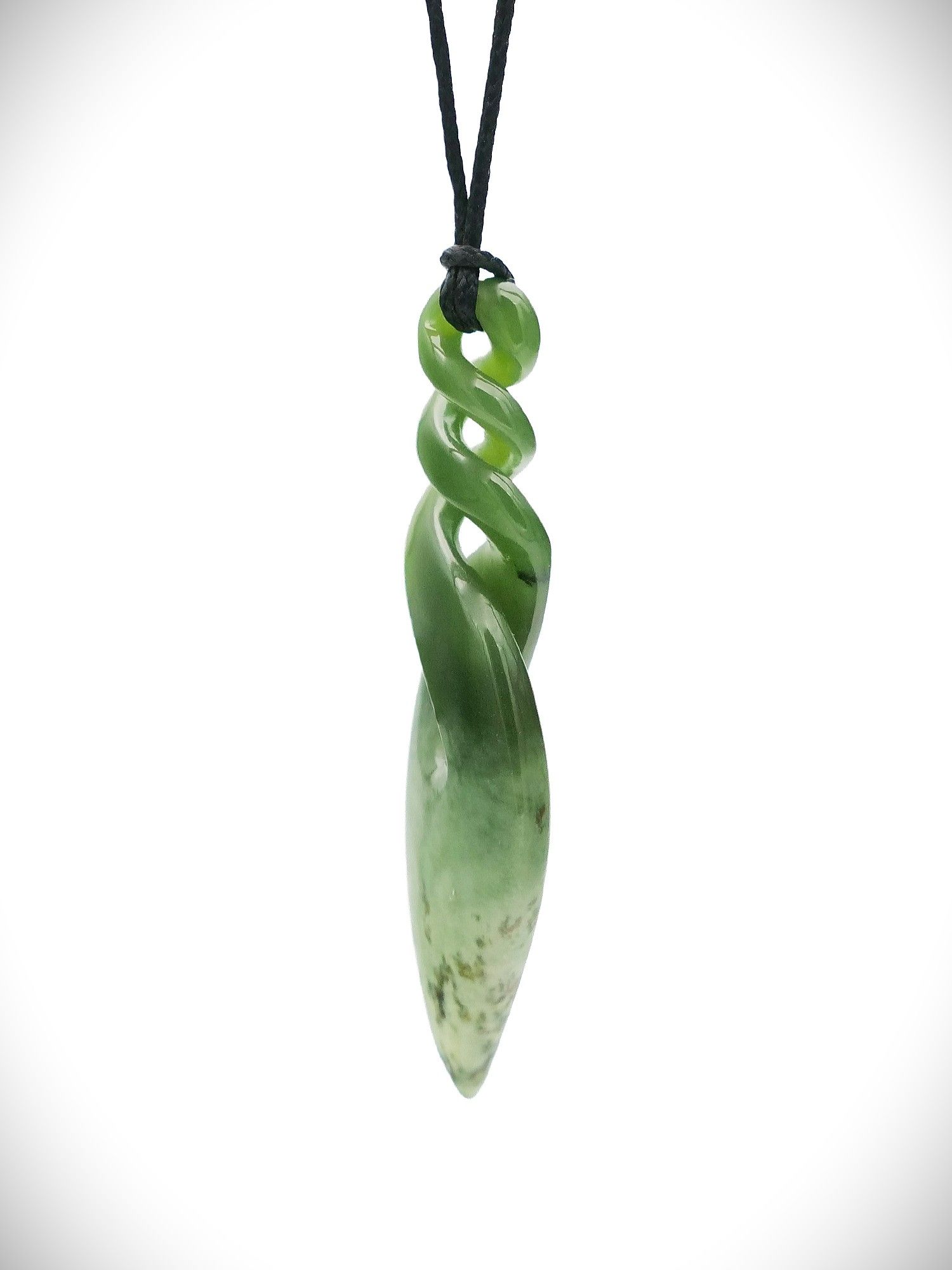 Moko Pounamu Triple Pikorua (Twist) Genuine NZ Kahurangi/Kokopu Greenstone - Whitikahu