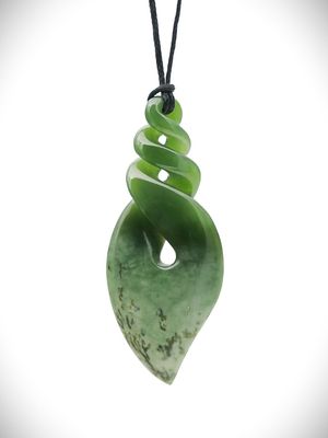 Moko Pounamu Triple Pikorua (Twist) Genuine NZ Kahurangi/Kokopu Greenstone - Whitikahu Moko Pounamu Triple Pikorua (Twist) Genuine NZ Kahurangi/Kokopu Greenstone - Whitikahu