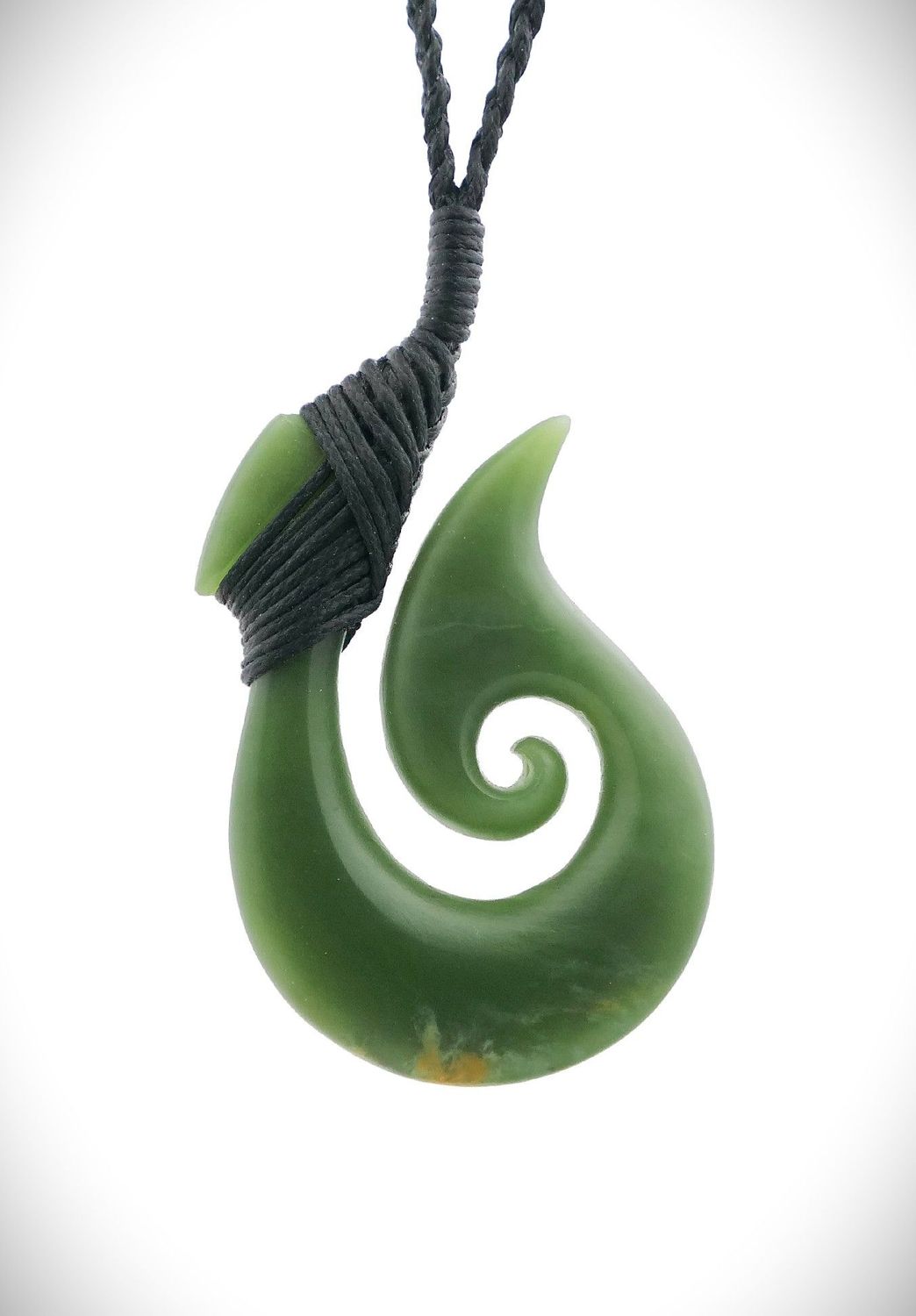 Moko Pounamu Hei Matau (Hook) NZ Genuine Kahurangi Flower Greenstone - Matatoki