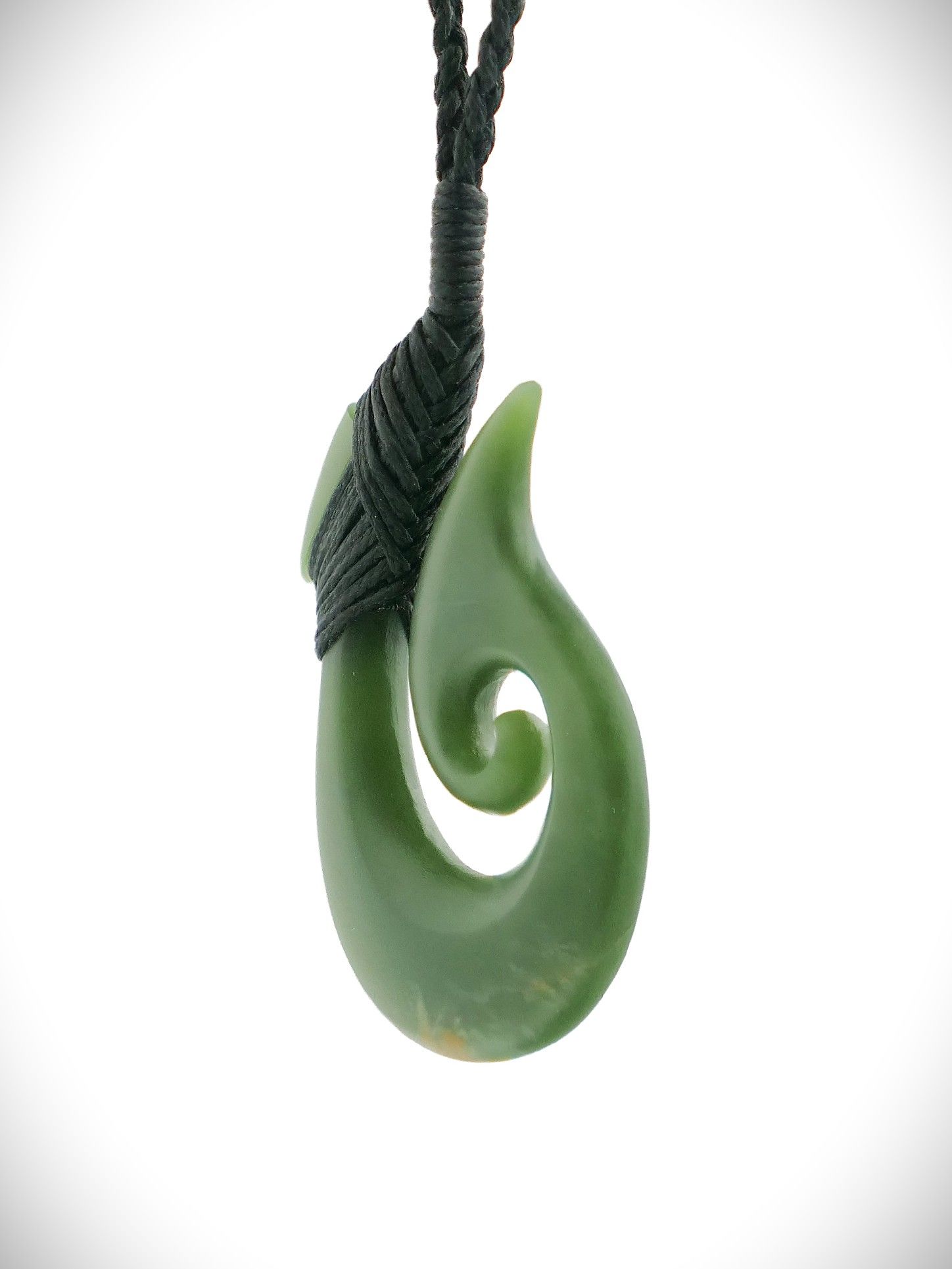 Moko Pounamu Hei Matau (Hook) NZ Genuine Kahurangi Flower Greenstone - Matatoki