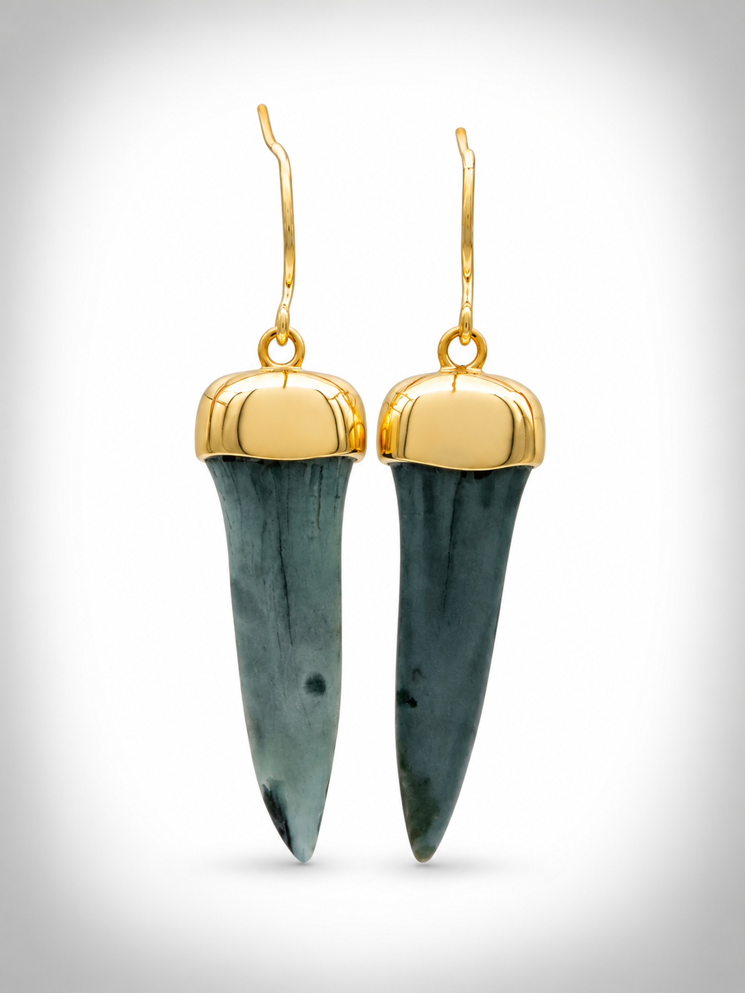 Moko Pounamu Genuine Fossilised Mako Sharks Tooth & 9ct Gold Drop Earrings - Waikawau
