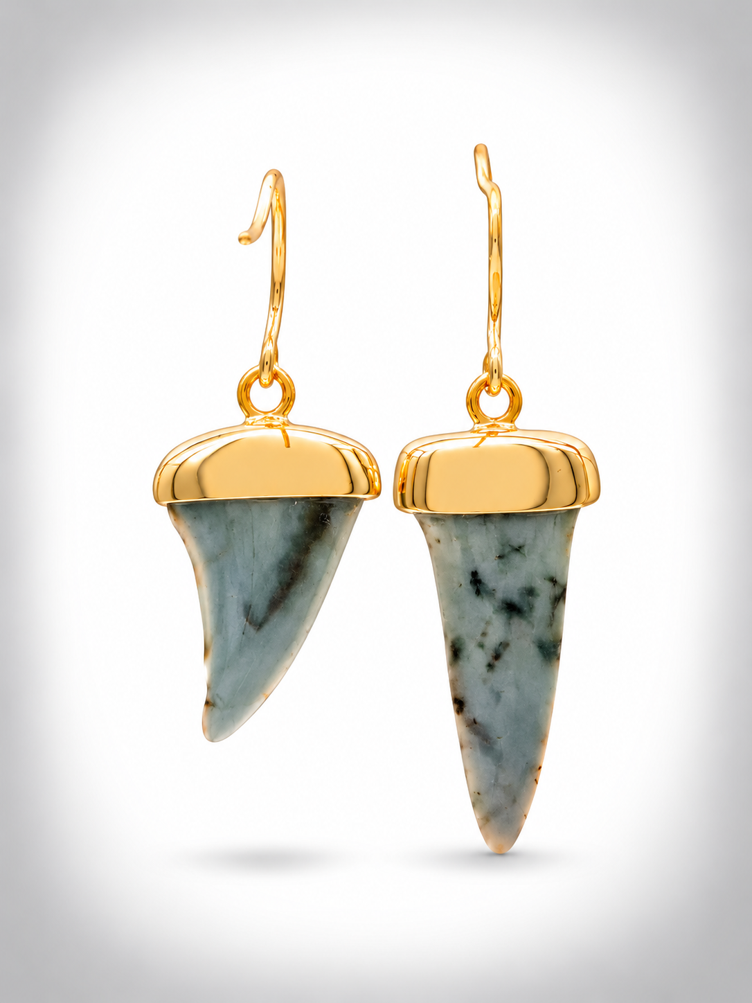 Moko Pounamu Genuine Fossilised Mako Sharks Tooth & 9ct Gold Drop Earrings - Kiritehere