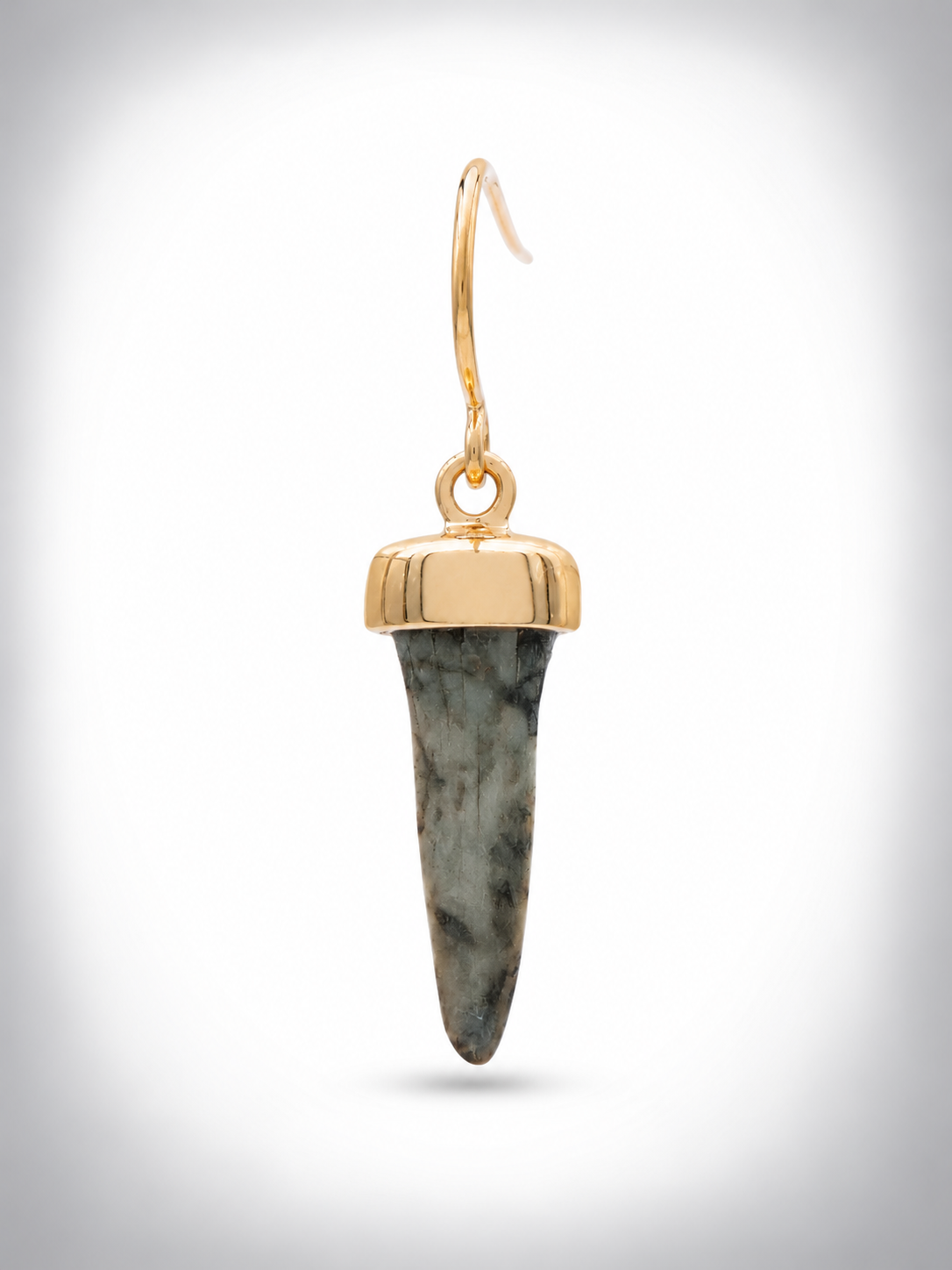 Moko Pounamu Single Genuine Fossilised Mako Sharks Tooth & 9ct Gold Drop Earring - Ruapuke