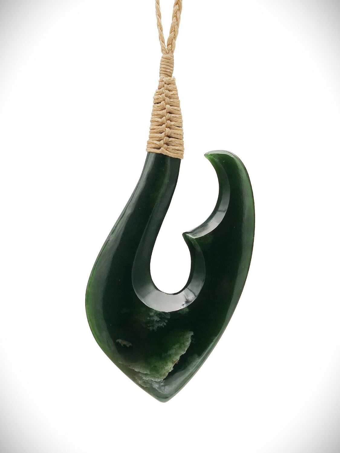 Moko Pounamu Hei Matau (Hook) Genuine NZ Kawakawa Greenstone - Orotere Moko Pounamu Hei Matau (Hook) Genuine NZ Kawakawa Greenstone - Orotere